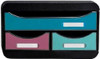 Exacompta - Ref 311606D - 1 Skandi Small Box 3 Drawer Filing Module - 3 Assorted Colours, compact storage unit with three colorful drawers in pink, blue, and black for organizing office supplies.