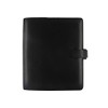 Filofax A5 Metropol black organiser, sleek and professional black leather planner with a strap closure.