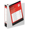 5 Star Presentation Ring Binder PVC 4 D-Ring 65mm Size A4 White, pack of 10, with a red and black label showing the product details and a sample sheet inside.