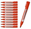 CROWN 5 Star Office Permanent Marker Xylene/Toluene-free Smear proof Bullet Tip 2mm Line Red, pack of 12 markers arranged in a row with one marker showing the tip and body.