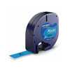 DYMO LetraTag Plastic Labels, image of a roll of blue self-adhesive labels with black print, 12 mm x 4 m roll, designed for use with LetraTag label makers.