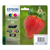 Epson 29 Strawberry Genuine Multipack, 4-colours Ink Cartridges, Claria Home Ink, package featuring a large, ripe strawberry with green leaves on a green background.