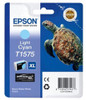 Epson C13T15754010 T1575 Print Cartridge, 1 x Light Cyan, Genuine, packaging with a turtle graphic and Epson branding.