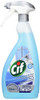 Cif Professional Window and Multi-purpose Cleaner Spray 750ml, spray bottle with blue cleaner liquid and label showing cleaning surfaces including windows and glass.