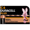 Duracell Plus C Batteries (6 Pack), alkaline 1.5V batteries with Rabbit character mascot, 100% life guaranteed, eco-friendly plastic packaging, suitable for everyday devices, MN1400 model