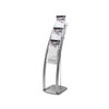 Deflecto 6 Pocket Floor Stand Silver, Sturdy Steel Magazine Rack, A4 Literature File Holder, Letter Rack, A4 Portrait File Display Free Standing, showcasing a sleek, modern, silver-colored standing magazine rack with six pockets for organizing documents and literature.