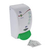 Deb RES1LDSEN Restore Dispenser, 1 Liter, wall-mounted soap or disinfectant dispenser with a green push button and instructional paper