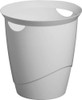 Durable ECO Small Waste Paper Bin, white plastic wastebasket with a smooth, rounded design and cutout handles for easy portability.