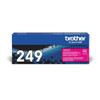 BROTHER TN-249M Toner Cartridge, Magenta, Single Pack, Ultra High Yield, Includes 1 x Toner Cartridge, Genuine Supplies, image of the cartridge box with blue and magenta design and branding.