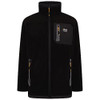 JCB - Trade Black Full Zip Fleece - Fleece Jacket Mens - Work Fleece Mens - Mens Fleece Jackets Full Zip - Mens Workwear - Mens Clothes - M, a black men's fleece jacket with a stand-up collar, full zip closure, and multiple zippered pockets equipped for workwear durability and warmth.