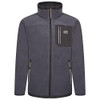 JCB - Trade Steel Blue Full Zip Fleece - Fleece Jacket Mens - Work Fleece Mens - Mens Fleece Jackets Full Zip - Mens Workwear - Mens Clothes - XL, a men's steel blue fleece jacket with full zip, high collar, multiple zip pockets, and a Black JCB logo patch on the chest pocket.