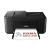 PIXMA TR4750i 3-In-1 Wireless Home Office Printer, Copier, Scanner - Auto-Duplex, 20-Sheet ADF, Photo Print - PIXMA Print Plan Compatible - Wireless Print/Scan via Cloud (Black), with printing paper being ejected from the front of the printer.