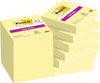 Post-it Super Sticky Notes, Double the Sticking Power, 8 + 4 FREE Pads, 1080 Sheets, 47.6 mm x 47.6 mm, Canary Yellow - Self-Sticking Notes for Walls, Monitors and Fridge, stacked on a surface.