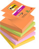 Post-it Super Sticky Z-Notes Boost Color Collection, Pack of 5 Pads, 90 Sheets each, in vibrant Orange, Green, Pink, Yellow colors, bright and colorful sticky notes for note taking, to-do lists, and reminders.