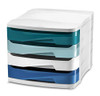 CEP 4-Drawer Desktop Module 394 Rim, white with blue, black, light blue, and teal drawers