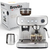 Breville Barista Max Espresso Machine, latte and cappuccino coffee maker with integrated bean grinder, steam wand, 2.8L water tank, 15 bar Italian pump, and stainless steel design.