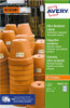 Avery B7651-20 Ultra Resistant Labels, White, A4 sheets with 38.1 x 21.3 mm labels, featuring images of stacks of orange traffic cones in the background.