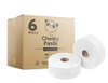 The Cheeky Panda Professional Bamboo Maxi Jumbo Toilet Rolls, a bulk box of 6 eco-friendly, plastic-free, super soft, and strong toilet paper rolls with 300 meters length each, totaling 1800 meters, suitable for office use.
