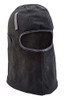 BALACLAVA THINSULATE LINED BLACK WITH HOOK AND LOOP, close-up of the black balaclava with a large opening for the face, made of insulated material for warmth and featuring hook and loop fasteners.