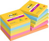 Post-it Super Sticky Notes, Double the Sticking Power, 12 Pads, 1080 Sheets, 76 mm x 76 mm, Yellow, Blue, Orange, Pink, Yellow Colors - Self-Sticking Notes for Walls, Monitors and Fridge, stacked in vibrant colors with product packaging.
