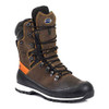 Lavoro 1671.02 4EST Range Elite Men chainsaw boot, CE, S3, HRO, SRC, Brown, size 6.5, showing a durable brown safety boot with black toe cap and metal eyelets for laces, designed for heavy-duty work and safety.