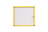 Bi-Office Display Case Magnetic Ultrabrite 9 x A4, magnetic white display case with a yellow frame and door handle