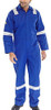 FIRE RETARDANT NORDIC DESIGN BOILERSUIT ROYAL 40, a man wearing a blue fire-resistant boilersuit with white reflective stripes on the shoulders and legs.