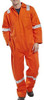 FIRE RETARDANT NORDIC DESIGN BOILERSUIT ORANGE 46, orange protective boilersuit with reflective strips on shoulders, sleeves, and legs for safety in hazardous environments.