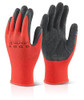 MULTI PURPOSE LATEX POLY GLOVE BLACK L, close-up of black and red latex work gloves with textured palms and flexible fit.