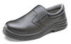 MICRO-FIBRE TIE SHOE S2 BLACK 13, a black slip-resistant safety shoe with a sleek design and padded collar for comfort.