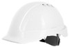 B-BRAND REDUCED PEAK HELMET WHITE, White safety helmet with reduced peak and adjustable chin strap.