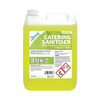 2Work Catering Sanitiser Odourless 5 Litre Bottle, bright yellow container with a label displaying product details and safety symbols.