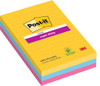 Post-it Super Sticky Notes, Carnival Colour Collection, Lined, Large Size XXL, Pack of 3 Pads, 101 mm x 152 mm, 90 Sheets per Pad - Extra Sticky Notes for Walls, Monitors and Fridge, featuring vibrant yellow, pink, and blue colors with 90 sheets on each pad.