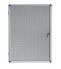 Bi-Office Cork Board Enclore Interior component 720mm Magnetic Grey, a silver-colored enclosed cork bulletin board with a door and lock for secure display.