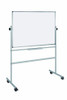 Bi-Silque QR0403 Rotating Convenient Mobile Whiteboard, hinged on both sides with a white writing surface and adjustable height, mounted on rolling casters for easy mobility.