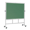 Bi-Silque QR3404 Revolver Plus Mobile Magnetic Drywipe Board, green chalkboard on wheeled stand with adjustable height and white frame.