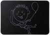 Bi-Office A4 Unframed Double Sided Black Board, black classroom chalkboard with a child's drawing of a kid holding a balloon