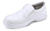MICRO-FIBRE SLIP ON SHOE S2 WHITE 08, white slip-on shoe made of microfibre material with a comfortable slip-on design and lightweight construction.