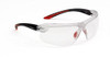 Bolle Iri-S Platinum Spectacle Clear, a pair of clear safety glasses with a sleek design and black and red accents.