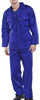 CLICK REGULAR BOILERSUIT ROYAL BLUE 38, a man wearing a full-body royal blue work boilersuit with front pockets and a zip closure.