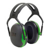 3M PELTOR X1A Ear Defenders Headband, 27 dB, Green, protective hearing earmuffs with adjustable headband for noise reduction and hearing protection.
