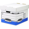 Bankers Box System 335 x 285 x 390mm Heavy Duty Storage Box - Blue (Pack of 10), sturdy blue storage boxes with white lids and black label area for organization.