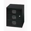 Bisley Filing Cabinet, Steel, Goose Grey Oxford Blue, One Size, black steel filing cabinet with three drawers and a lock.