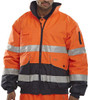 EUROPA BOMBER JACKET ORANGE / NAVY XXL, high-visibility orange and navy bomber jacket with reflective stripes and multiple pockets for safety and style.