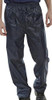 NYLON B-DRI TROUSERS NAVY BLUE L, image of men's lightweight navy blue nylon trousers with elastic waistband and tapered fit.