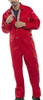 CLICK PREMIUM BOILERSUIT RED 38, a man wearing a red boiler suit with multiple pockets and reflective stripes on the sleeves.