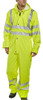 SUPER B-DRI BREATHABLE COVERALL SATURN YELLOW XXXXL, front view of a man wearing a high-visibility yellow protective coverall with reflective stripes.