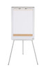 Bi-Office Earth Flipchart Tripod Non Magnetic Easel, 70 x 100 cm Euro size, Dry Wipe Surface, Aluminium Frame, standing on a tripod with white surface and marker holders