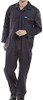 BeeSwift (BEESQ) CLICK BOILERSUIT NAVY BLUE 38, full-length navy blue protective boilersuit with front pockets and collar for work safety and durability.