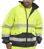 EUROPA BOMBER JACKET SATURN YELLOW / NAVY S, high-visibility yellow and navy bomber jacket with reflective stripes and multiple pockets for safety and storage.